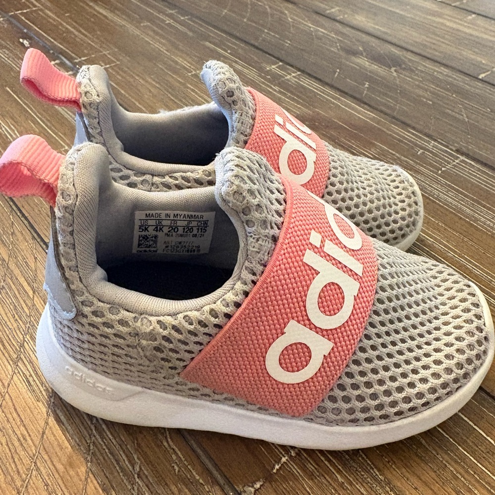 Adidas girls toddler Gray and Pink Slip-On Sneakers